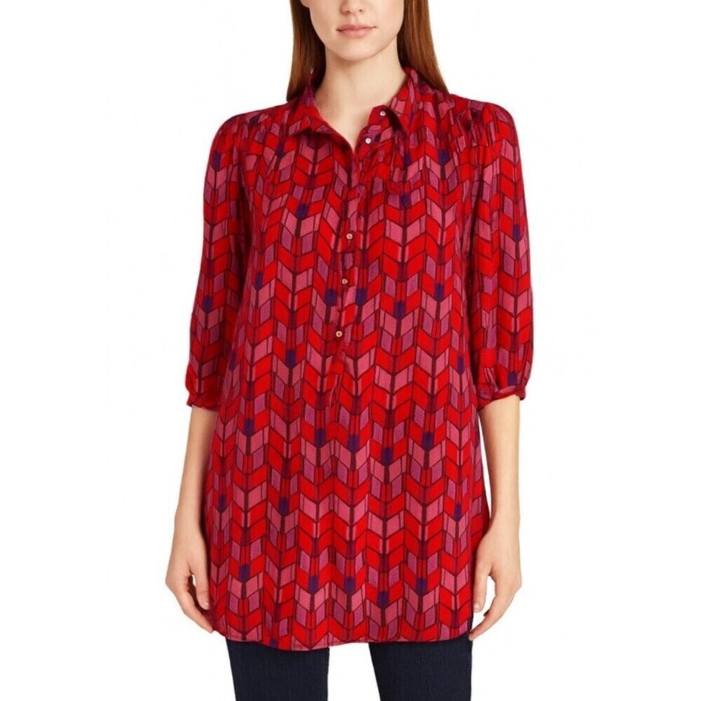 Maison Scotch (Scotch & Soda) Red print shirt dress/tunic bold geometric SZ 1-XS